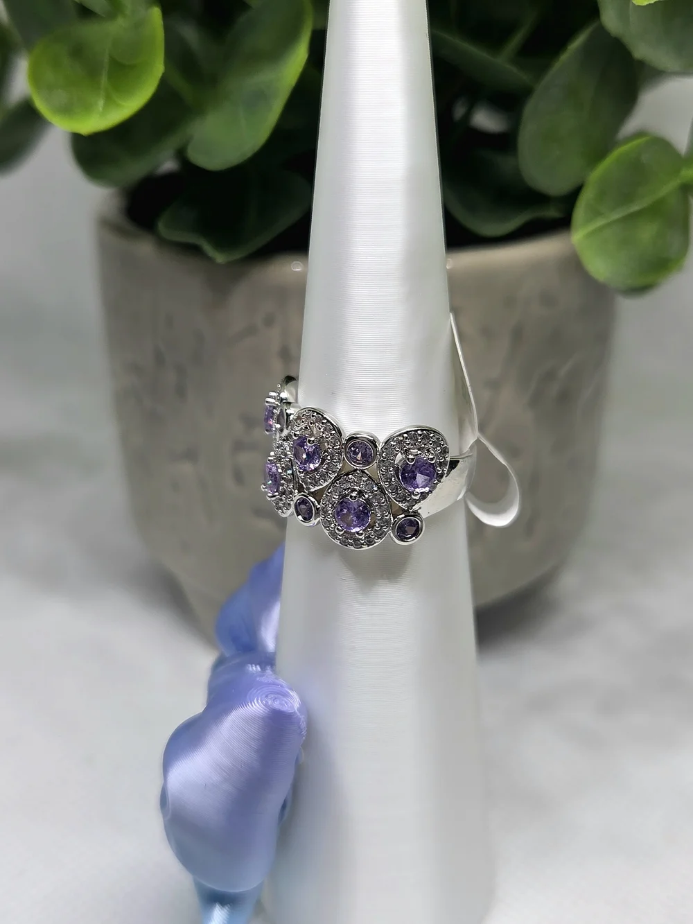 BP Amethyst CZ Ring On Rhodium Plating